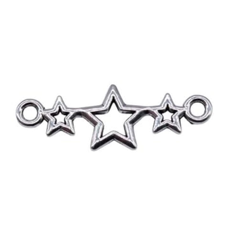 6582 20 Silver Triple Star Connector Charms 25x9 mm NS953